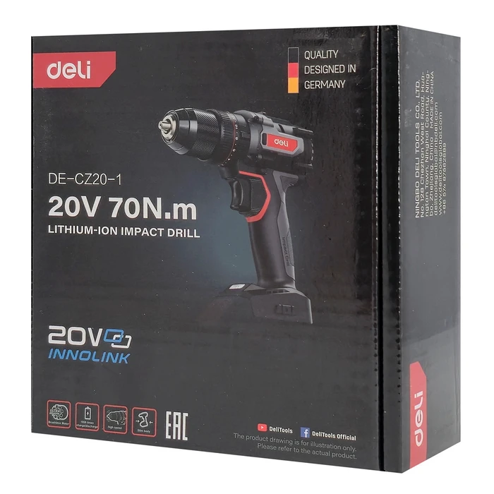 DELI Cordless Impact Drill Driver Brushless 20V 70N.m