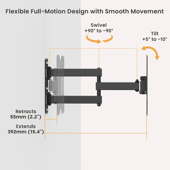 POWERTECH TV Wall Mount PT-1556 23-43 inches up to 30kg full motion