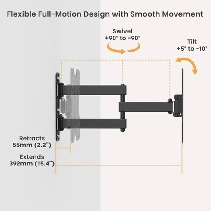 POWERTECH TV Wall Mount PT-1556 23-43 inches up to 30kg full motion