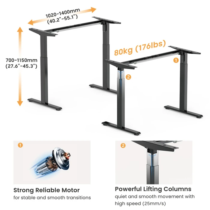 BRATECK σκελετός ηλεκτρικού γραφείου S22-22D μαύρο