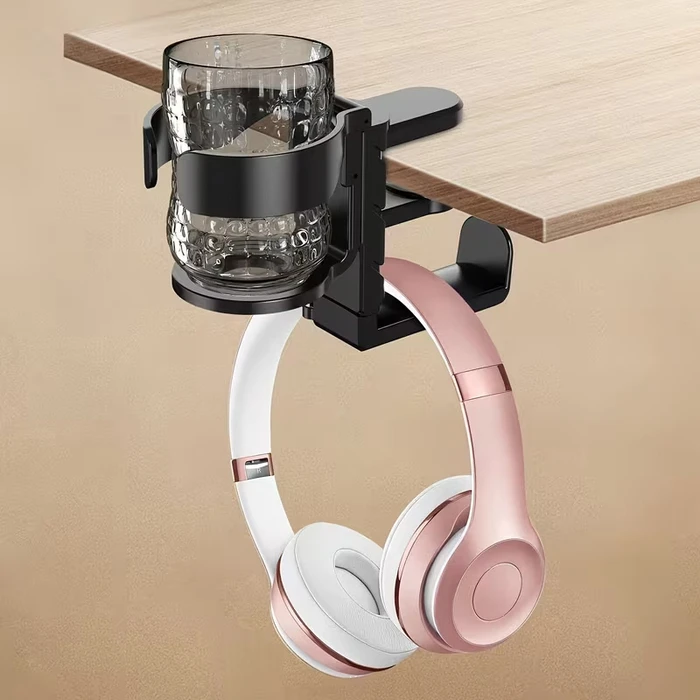 POWERTECH βάση ακουστικών και ποτηροθήκη γραφείου περιστρεφόμενη μαύρη