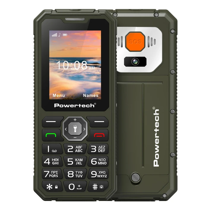 POWERTECH κινητό τηλέφωνο Sentry Armor dual SIM πλήκτρο SOS 4G IP67 χακί