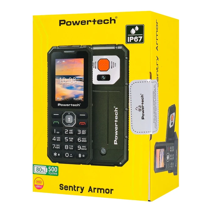 POWERTECH Mobile Phone Sentry Armor dual SIM SOS button 4G IP67 Black