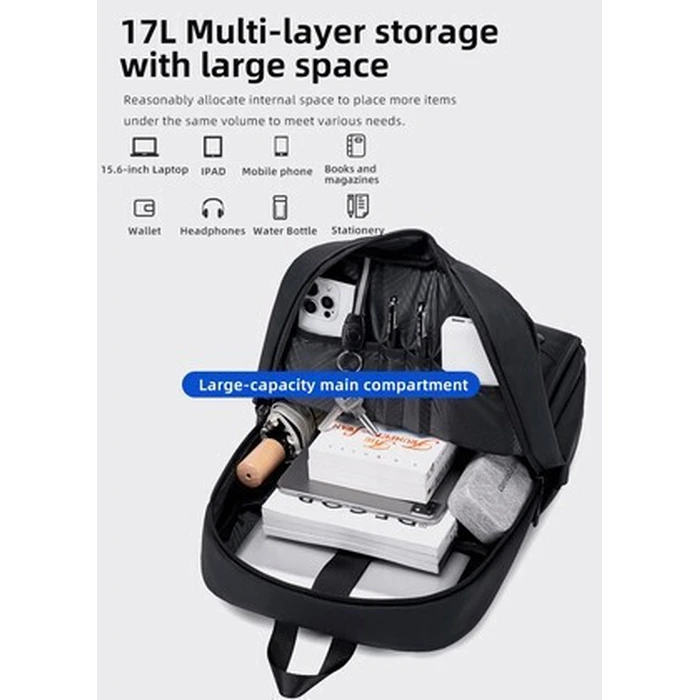 Backpack GOLDEN WOLF GB00705 with 15.6 inch laptop compartment 17L Black