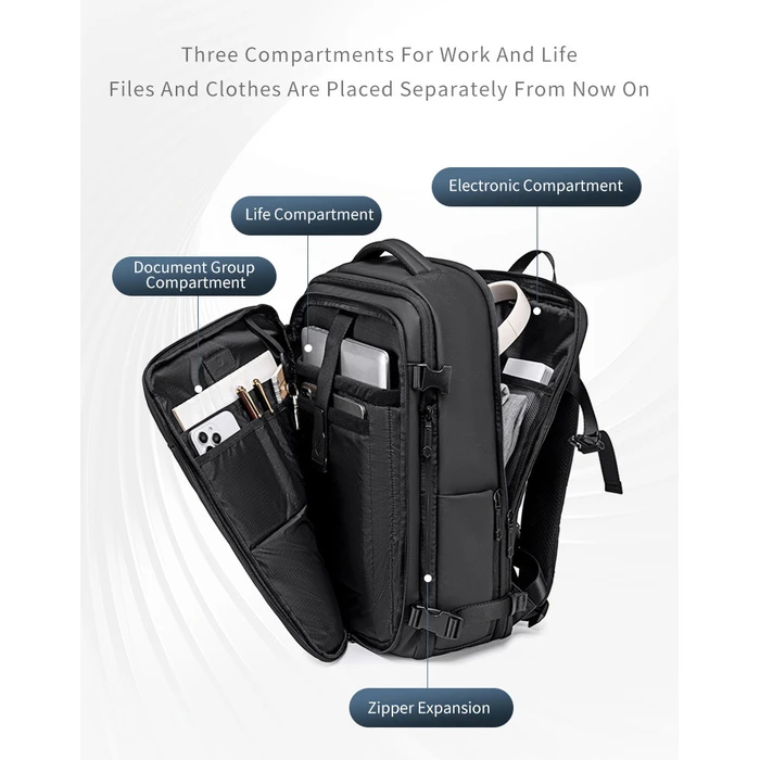 ARCTIC HUNTER Backpack B00866 with 15.6 inch Laptop Compartment 35.5L 49.5L Black