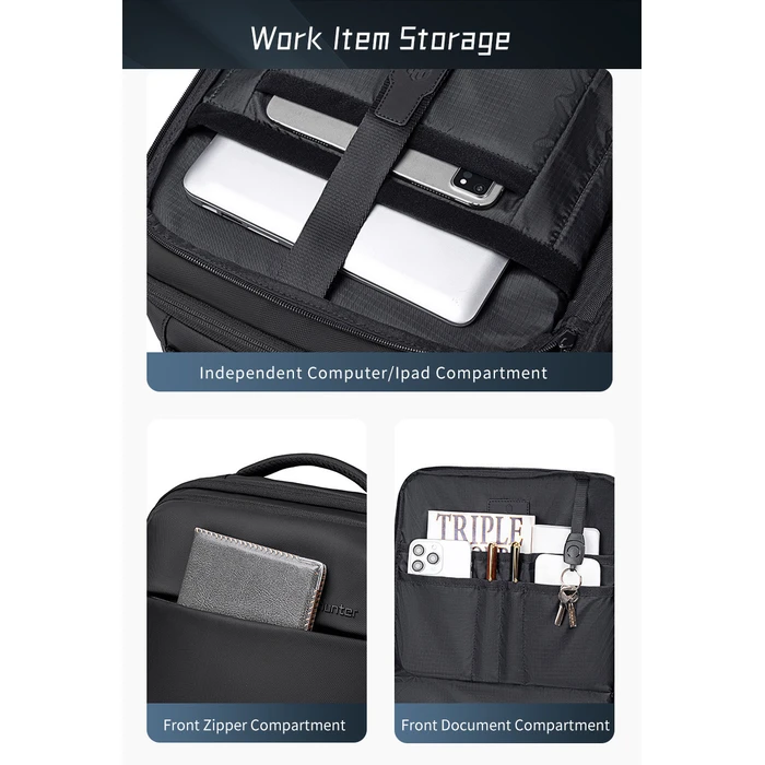 ARCTIC HUNTER Backpack B00866 with 15.6 inch Laptop Compartment 35.5L 49.5L Black