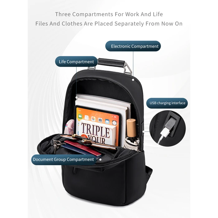 ARCTIC HUNTER Backpack B00915 with 15.6 inch laptop compartment 20L Black