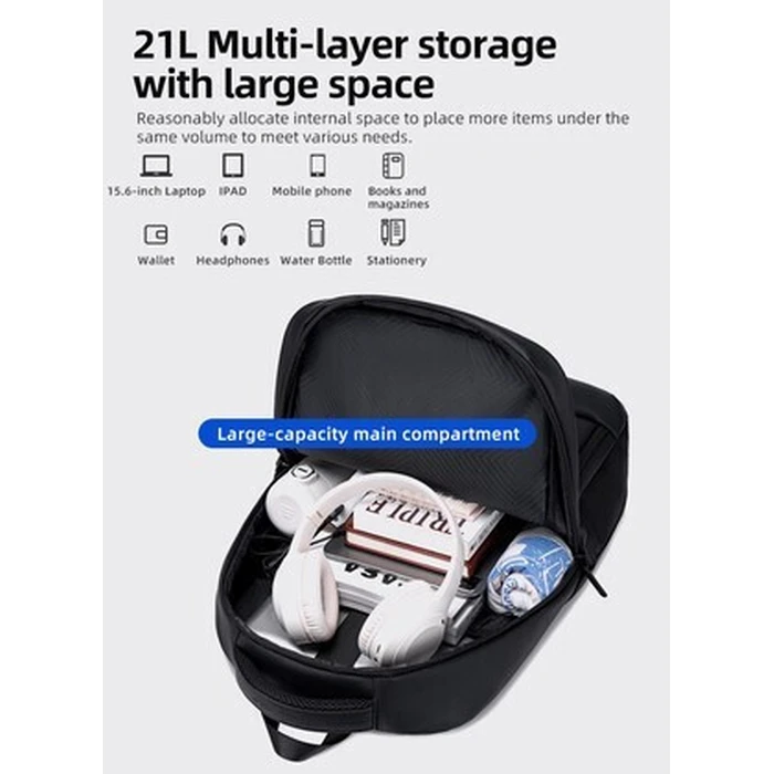 GOLDEN WOLF Backpack GB00707 with 15.6 inch Laptop Compartment 21L Black