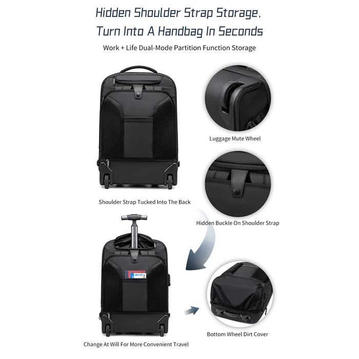 ARCTIC HUNTER Τσάντα Ταξιδίου Τρόχιλη με Θήκη Laptop 15.6 42L 54L Μαύρη