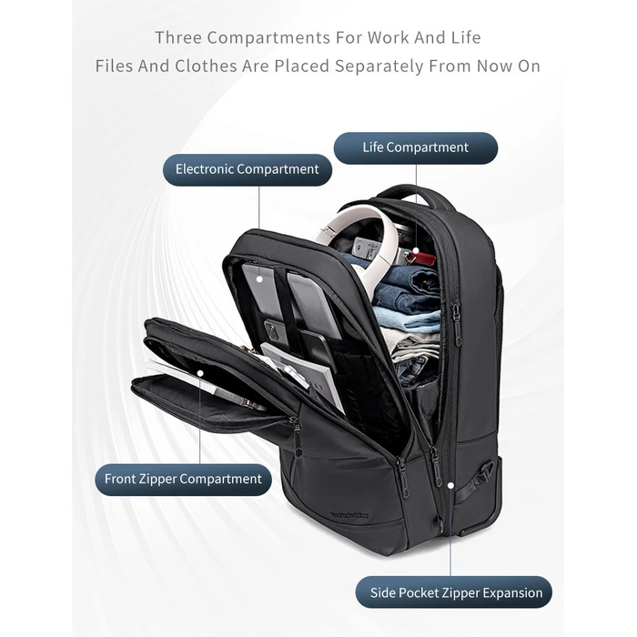 ARCTIC HUNTER Τσάντα Ταξιδίου Τρόχιλη με Θήκη Laptop 15.6 42L 54L Μαύρη