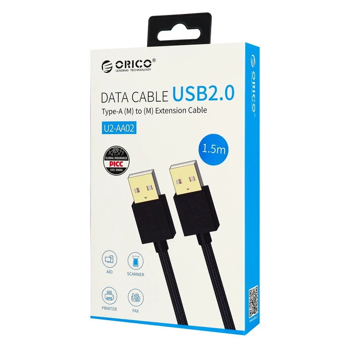 ORICO USB Cable USB 2.0 U2-AA02 480Mbps 1.5m Black