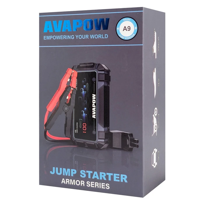 AVAPOW εκκινητής μπαταρίας αυτοκινήτου A9 με φακό 12V 2500A 8000mAh
