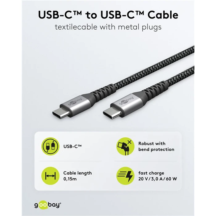 GOOBAY USB-C Cable 60W 480Mbps 0.15m Black
