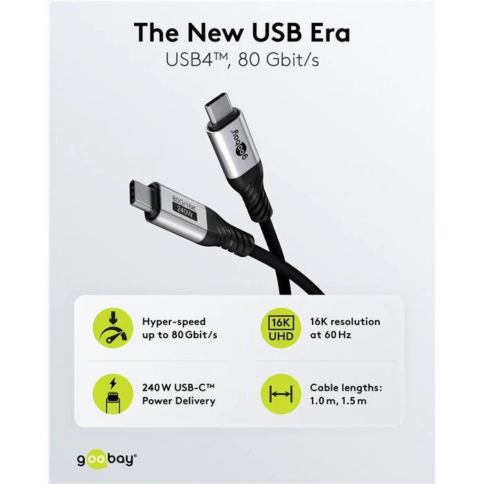 GOOBAY USB C Cable 74776 USB4 240W 80Gbps 16K 60Hz 1.5m Black
