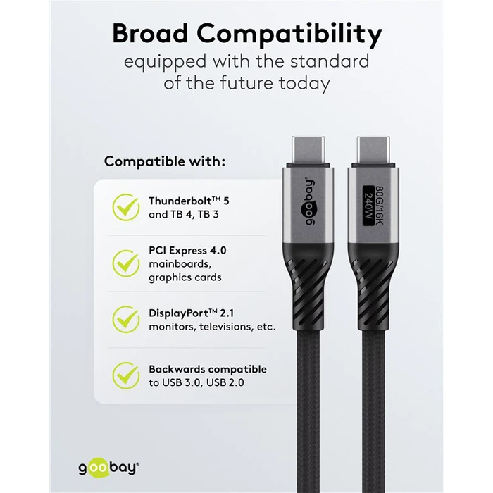 GOOBAY USB C Cable 74776 USB4 240W 80Gbps 16K 60Hz 1.5m Black