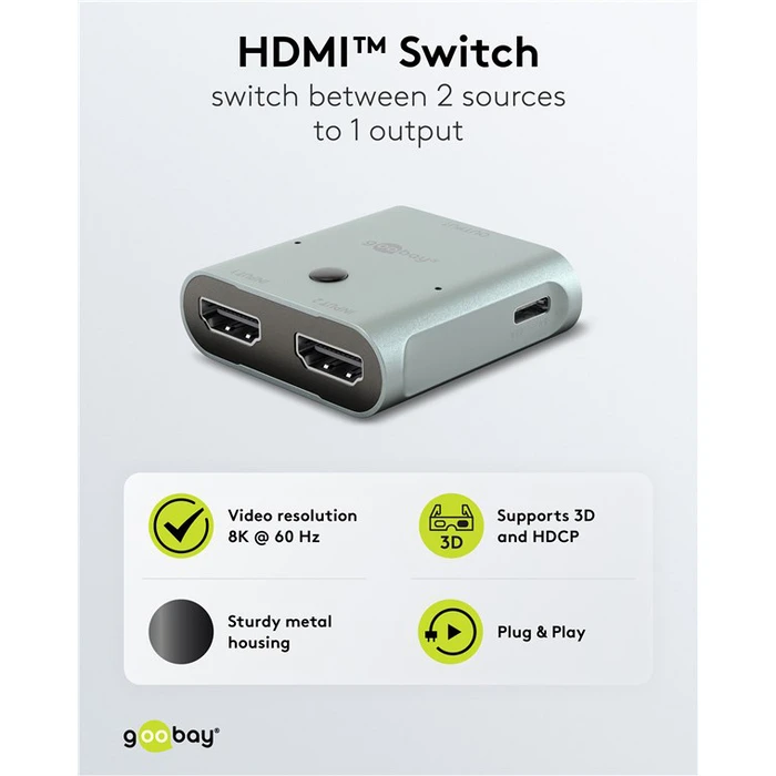 GOOBAY HDMI switch 77791 2 σε 1 8K 60Hz γκρι