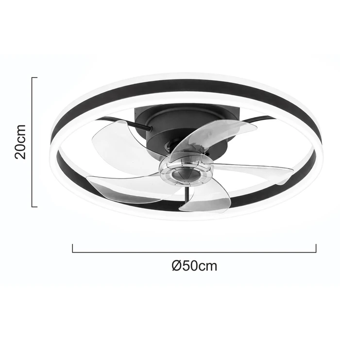 POWERTECH ανεμιστήρας οροφής PT-1560 με LED φως 45W Φ50x20cm μαύρος