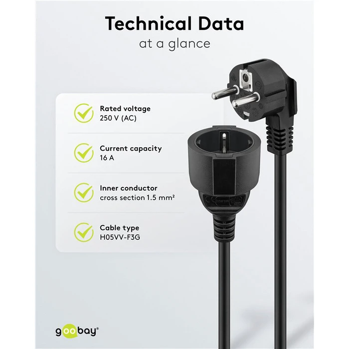 GOOBAY Μπαλαντέζα Προέκταση Ρεύματος 94700 2m Μαύρη