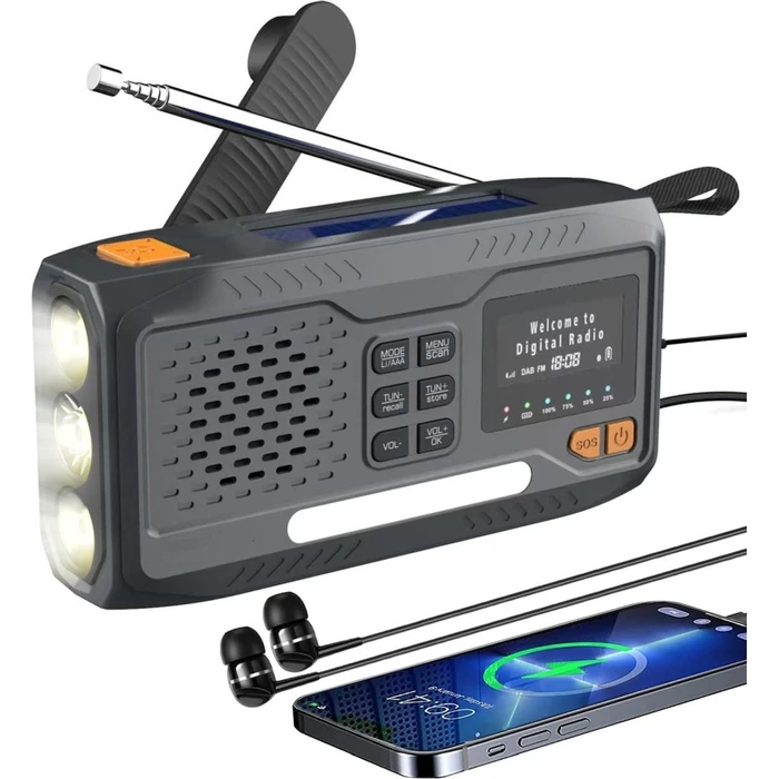 Extralink Ραδιόφωνο Έκτακτης Ανάγκης BT-4000 (SR-4000) με Bluetooth, Ηλιακό Φόρτιση, Μανιβέλα/Dynamo, Powerbank 4000 mAh και Φακό SOS – Μαύρο/Πορτοκαλί