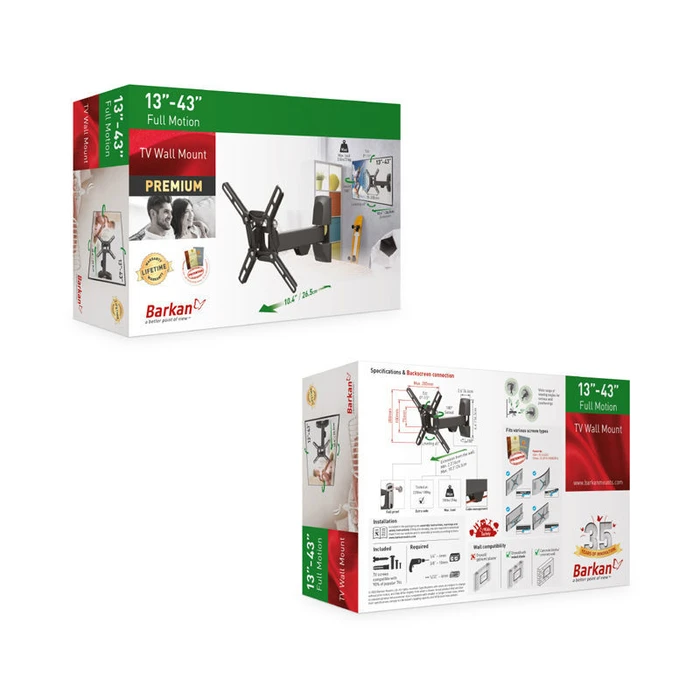 Βάση Τηλεόρασης Τοίχου Barkan Barkan 2300.B 13" - 43" με Βραχίονα και Κλίση
