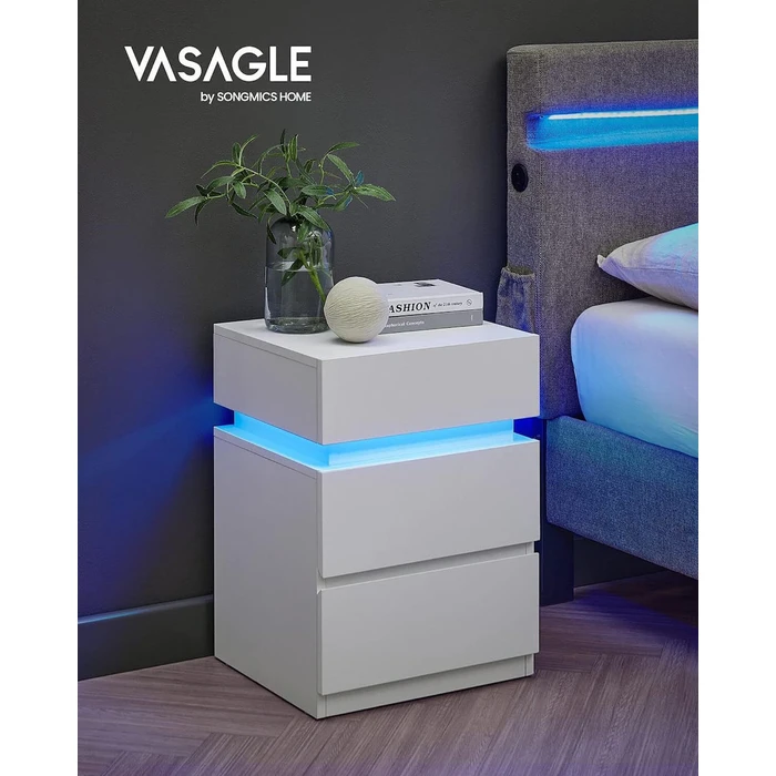 Vasagle κομοδίνο με ενσωματωμενο LED φωτισμό, λευκό  (LET630T10V1) (VASLET630T10V1)