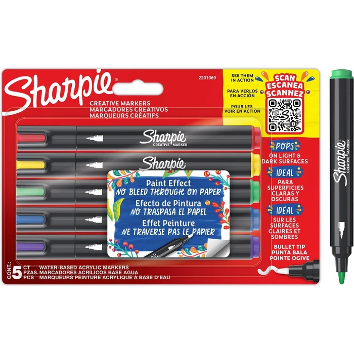 Sharpie Kreativmarker Round Tip Acrylic Markers 5-pack (purple / blue / light green)