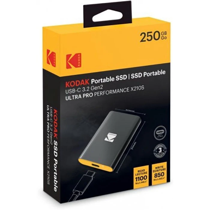 Kodak X210S USB-C 3.2 Gen2x2 External Portable SSD 250GB 2.5" Black