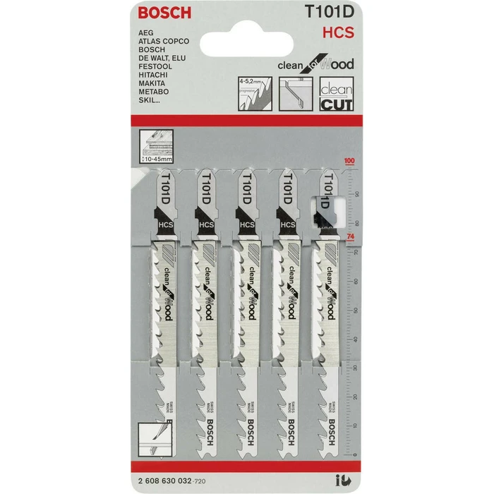 Bosch T101D Λάμες Clean for Wood για Ξύλο 100mm 5τμχ