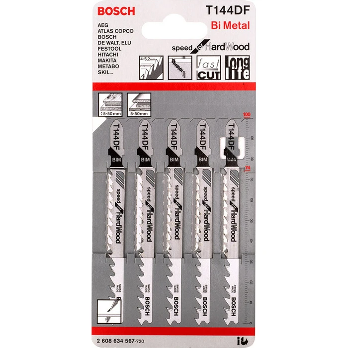 Bosch T144DF Speed Jigsaw Blades for Hard Wood 100 mm - 5 pcs