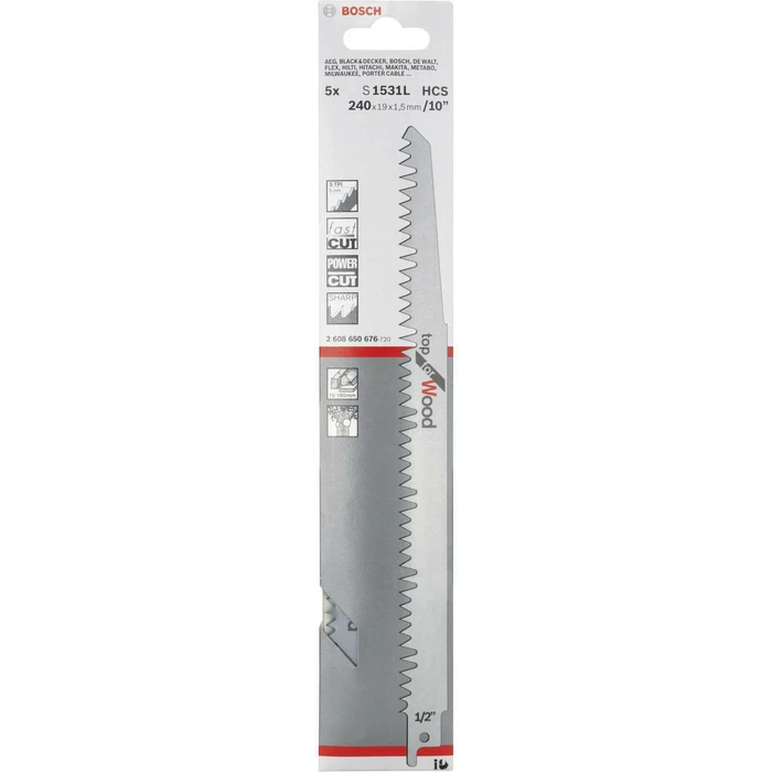 Bosch S1531L Reciprocating Saw Blades for Wood, 5 pcs