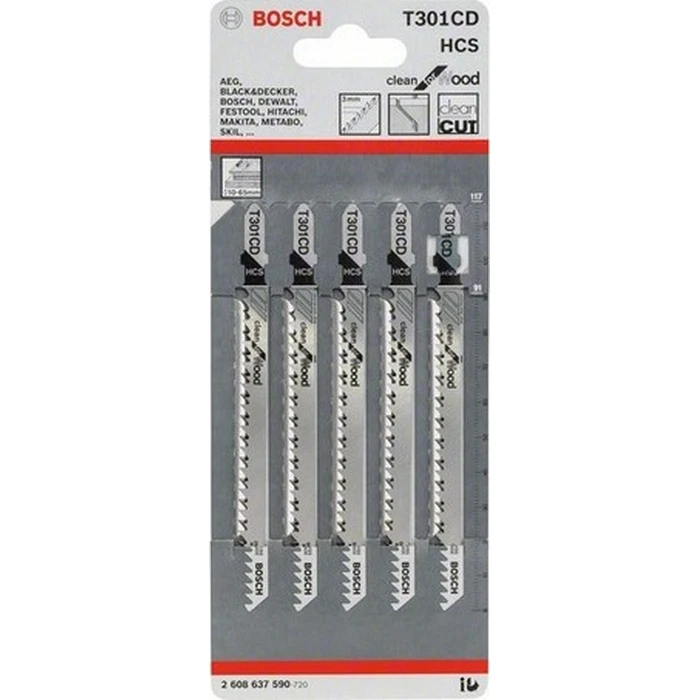 Bosch T301CD Clean for Wood Jigsaw Blades 90 mm (5 pcs)