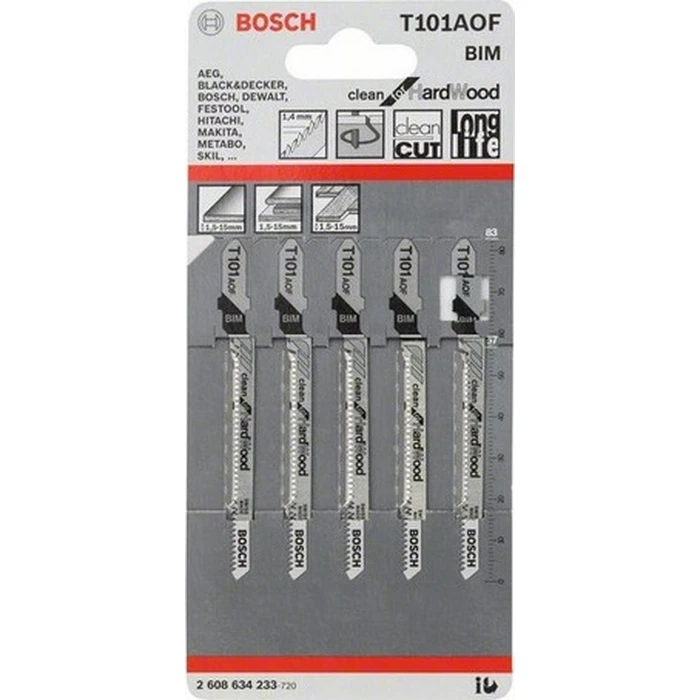 Bosch T101AOF Λάμες 'Clean for Hard Wood' για Ξύλο 83 mm - 5 τεμ.