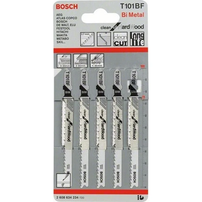 Bosch T101BF Jigsaw Blades for Wood 100mm, 5 pcs