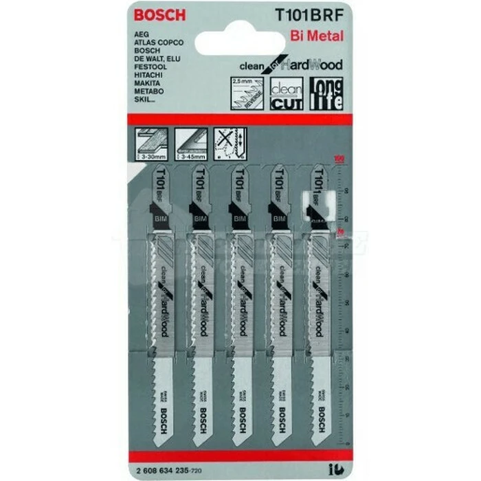 Bosch T101BRF Clean for Hard Wood Jigsaw Blades 100mm 5 pcs