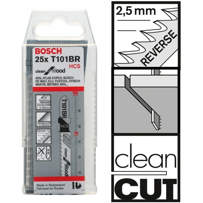 Bosch T101BR Jigsaw Blades for Wood 100 mm - 25 pcs