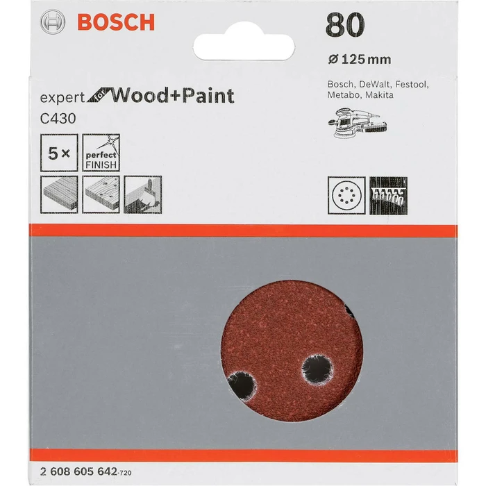 Bosch Φύλλα λείανσης C 430 D125MM Wood Grit 80 5 τεμ.