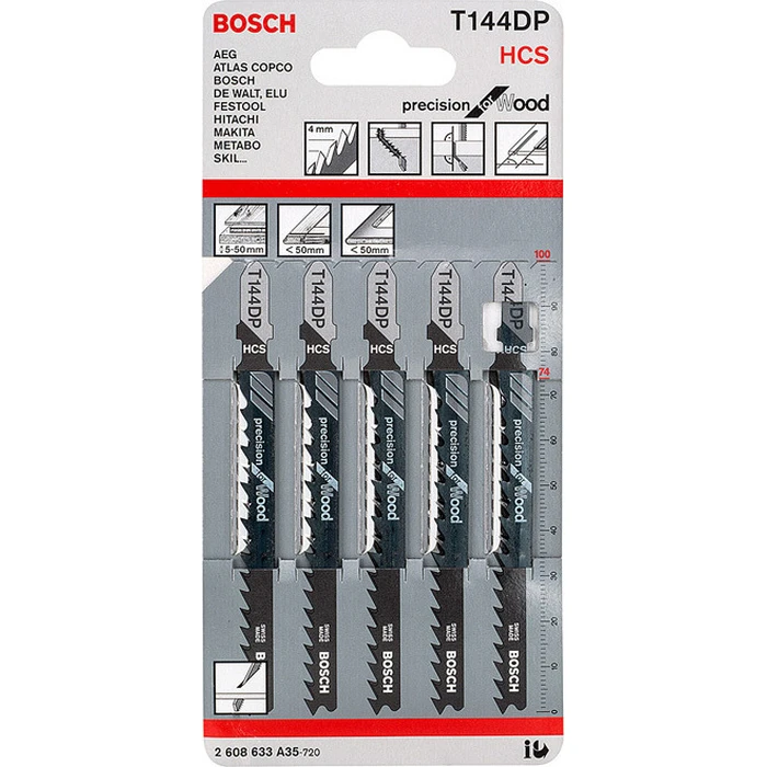 Bosch T144DP Λάμες Precision for Wood για Ξύλο 100 mm 5 τμχ