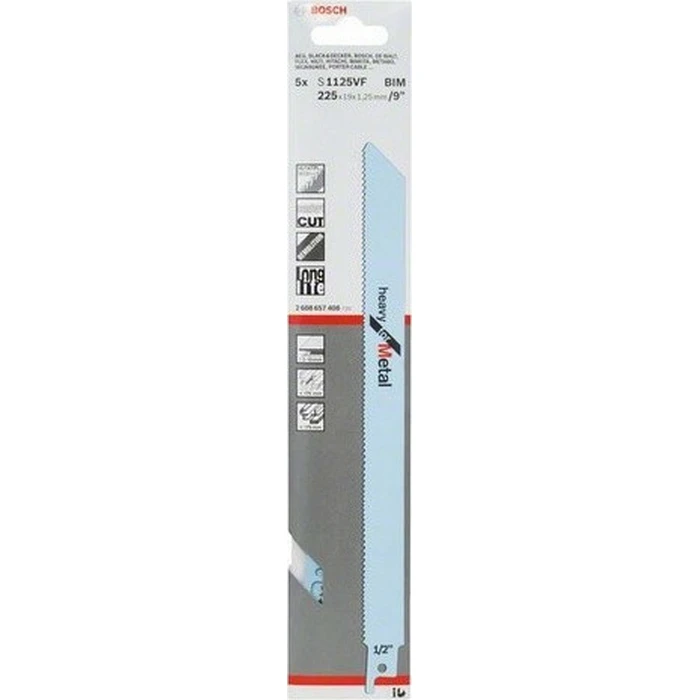Bosch S1125VF Λάμες Heavy for Metal για Μέταλλο 225 mm, 5 τεμάχια