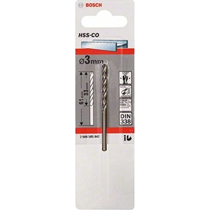 Bosch HSS Drill Bit with Cylindrical Shank for Metal 3x33mm - 2608585842