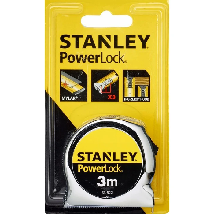 Stanley Powerlock Μετροταινία με Αυτόματη Επαναφορά 19mm x 3m (0-33-522)