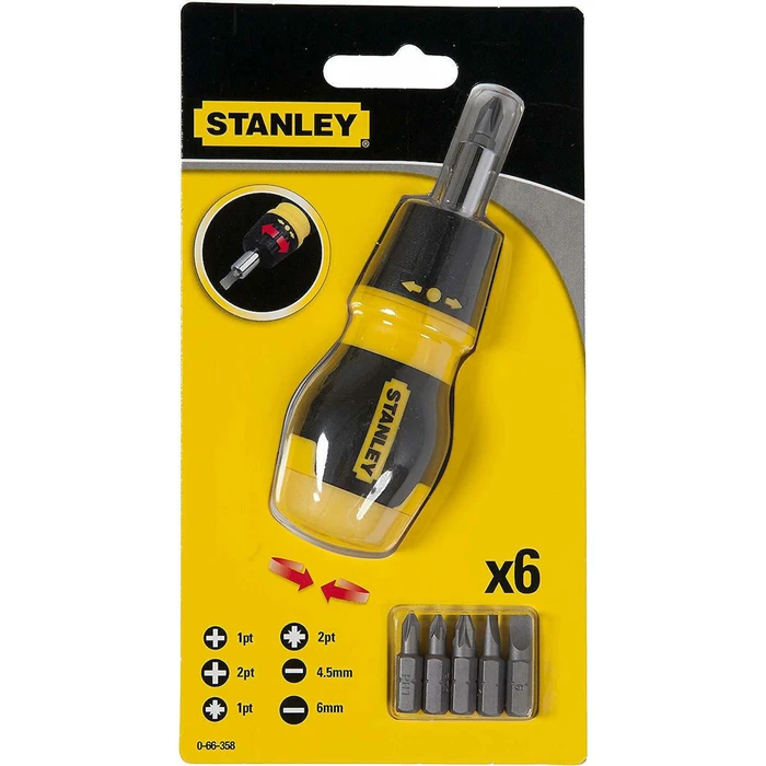 Stanley Ratcheting Screwdriver with 6 Magnetic Interchangeable Bits 0-66-358