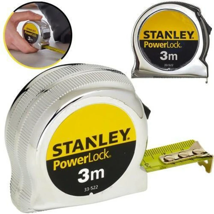 Stanley Powerlock Μετροταινία με Αυτόματη Επαναφορά 19mm x 3m (1-33-522)