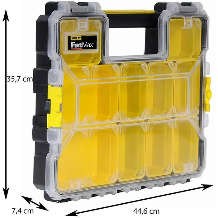 Stanley FatMax Tool Organizer / Toolbox - 10 Compartments with Removable Boxes, Yellow, 44.6 x 35.6 x 7.5 cm (Model 1-97-519, SKU S1-97-519)