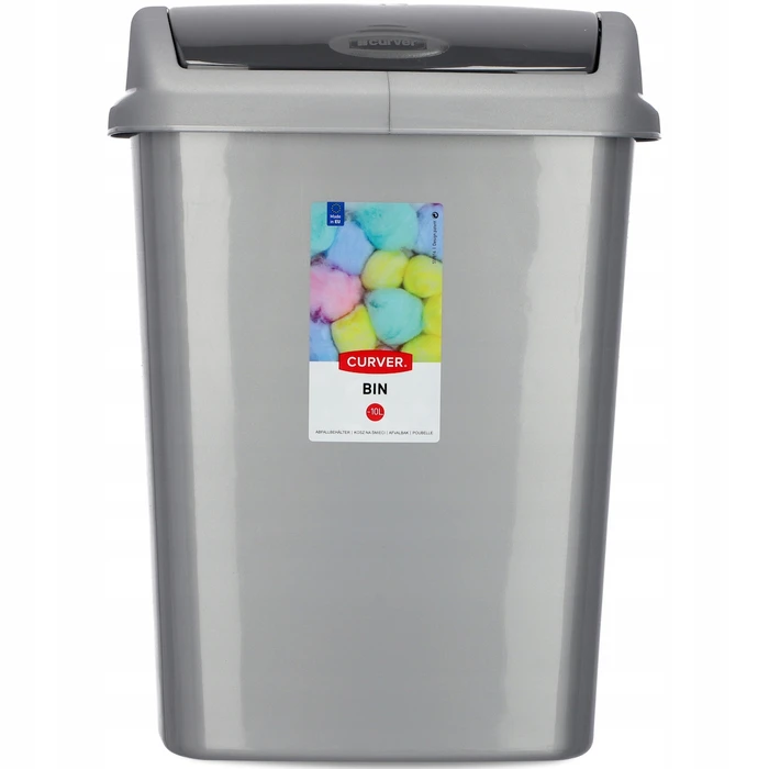 Curver Plastic Waste Bin (Trash Can) 10 L Silver – Model 174993 (20 x 36 x 20 cm)