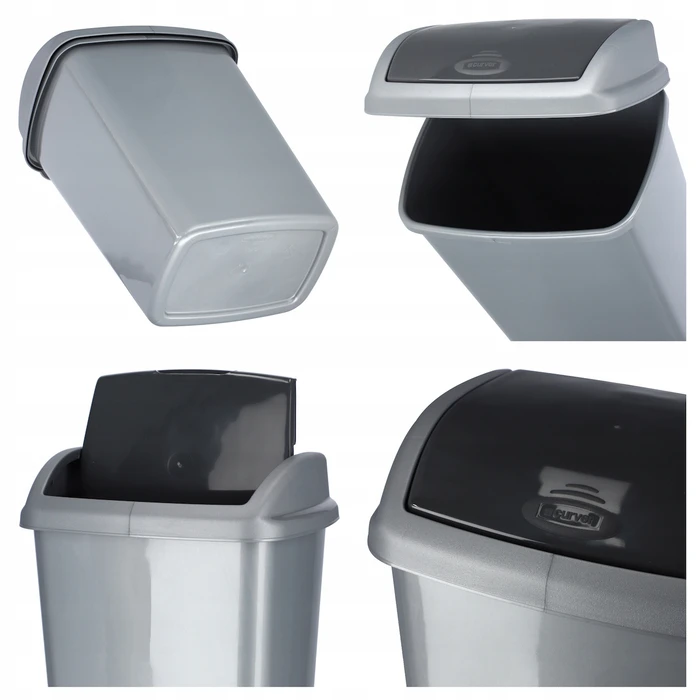 Curver Plastic Waste Bin (Trash Can) 10 L Silver – Model 174993 (20 x 36 x 20 cm)