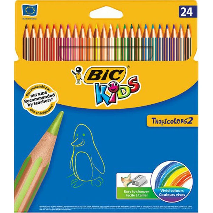 BIC σετ χρωματιστές ξυλομπογιές Kids Tropicolors, εξάγωνες, 24τμχ