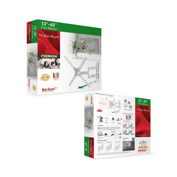 Βάση Τηλεόρασης Τοίχου Barkan 3400W.W 13" - 65" με Βραχίονα και Κλίση ʼσπρη