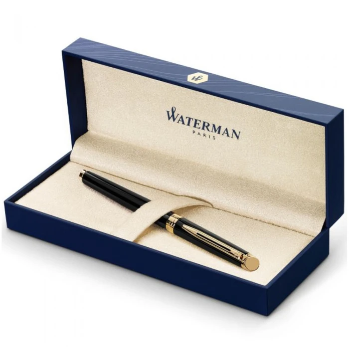 WATERMAN Hemisphere Matte Black Fountain Pen, 23K Gold-Plated Fine Nib (F), Blue Ink, Gift Box
