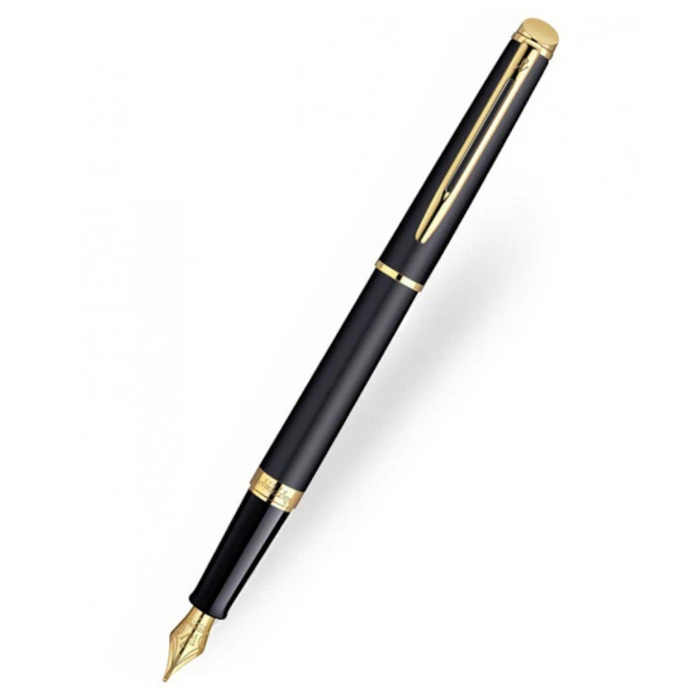 WATERMAN Hemisphere Matte Black Fountain Pen, 23K Gold-Plated Fine Nib (F), Blue Ink, Gift Box