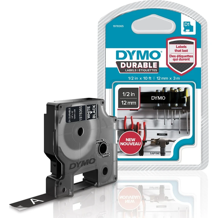 Dymo 1978365 Ταινία Ετικετογράφου 3m x 12mm Μαύρη συμβατή με Dymo D1